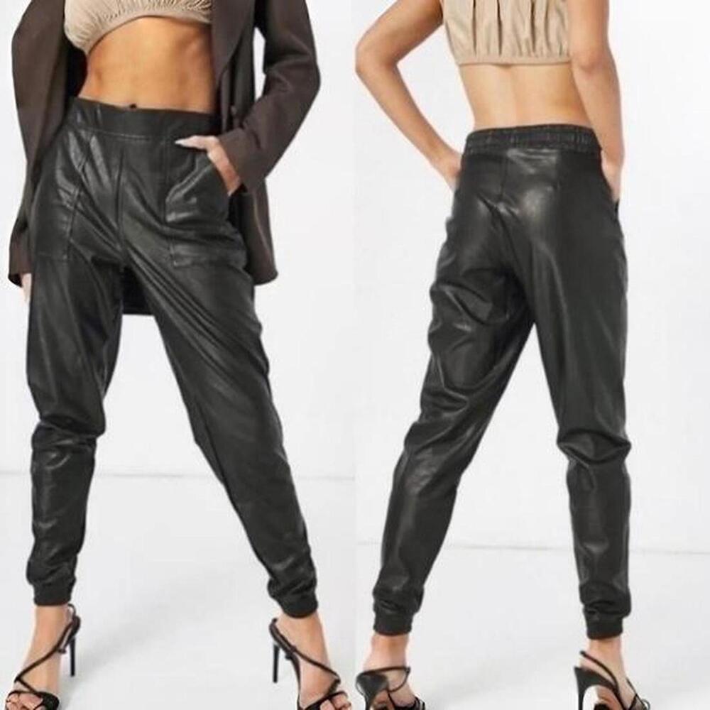 SPANX Leather-Like Jogger Noir Black Faux Vegan Leather High Rise size S